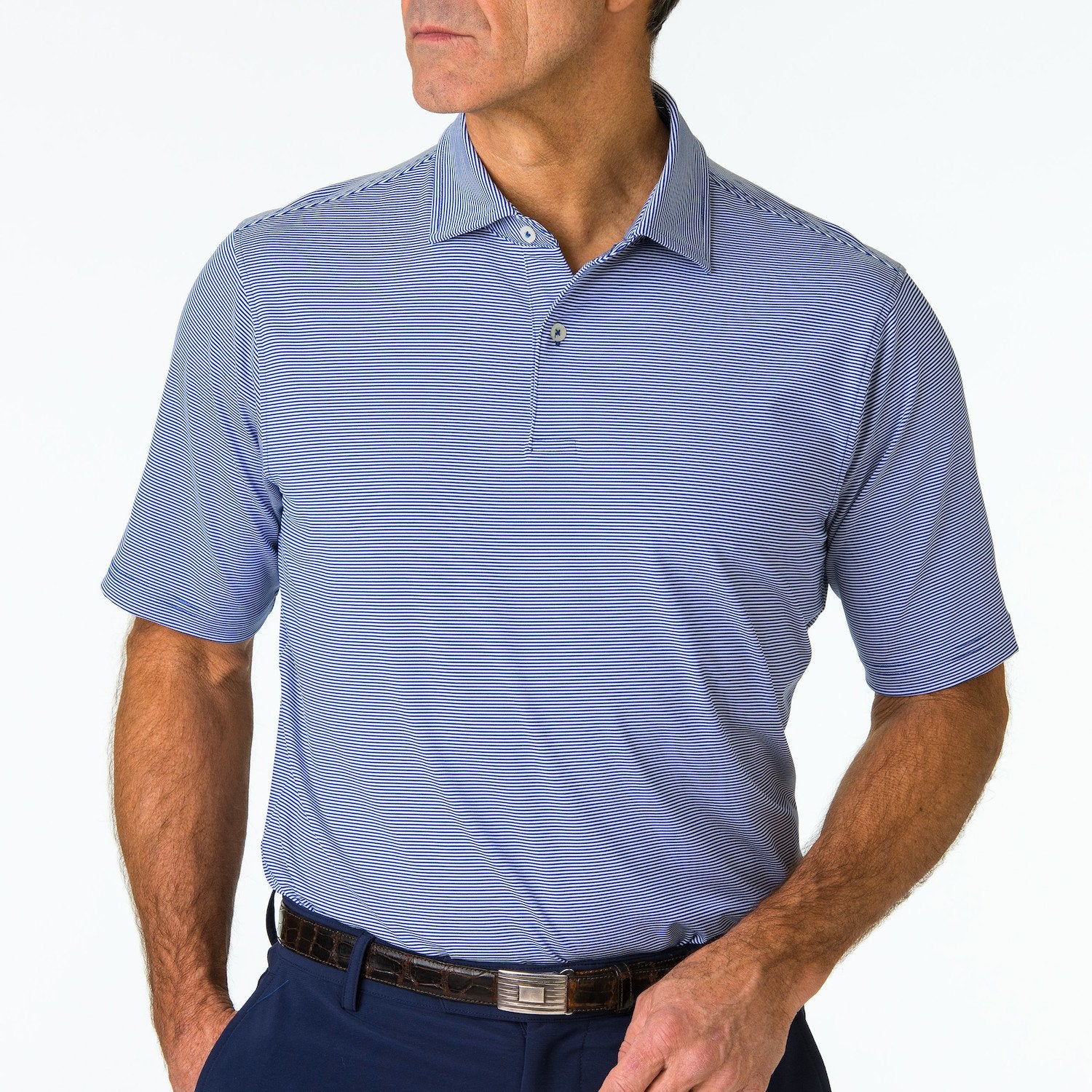 Fairway & Greene Men's Mini Stripe Tech Jersey Polo Shirt USA MADE