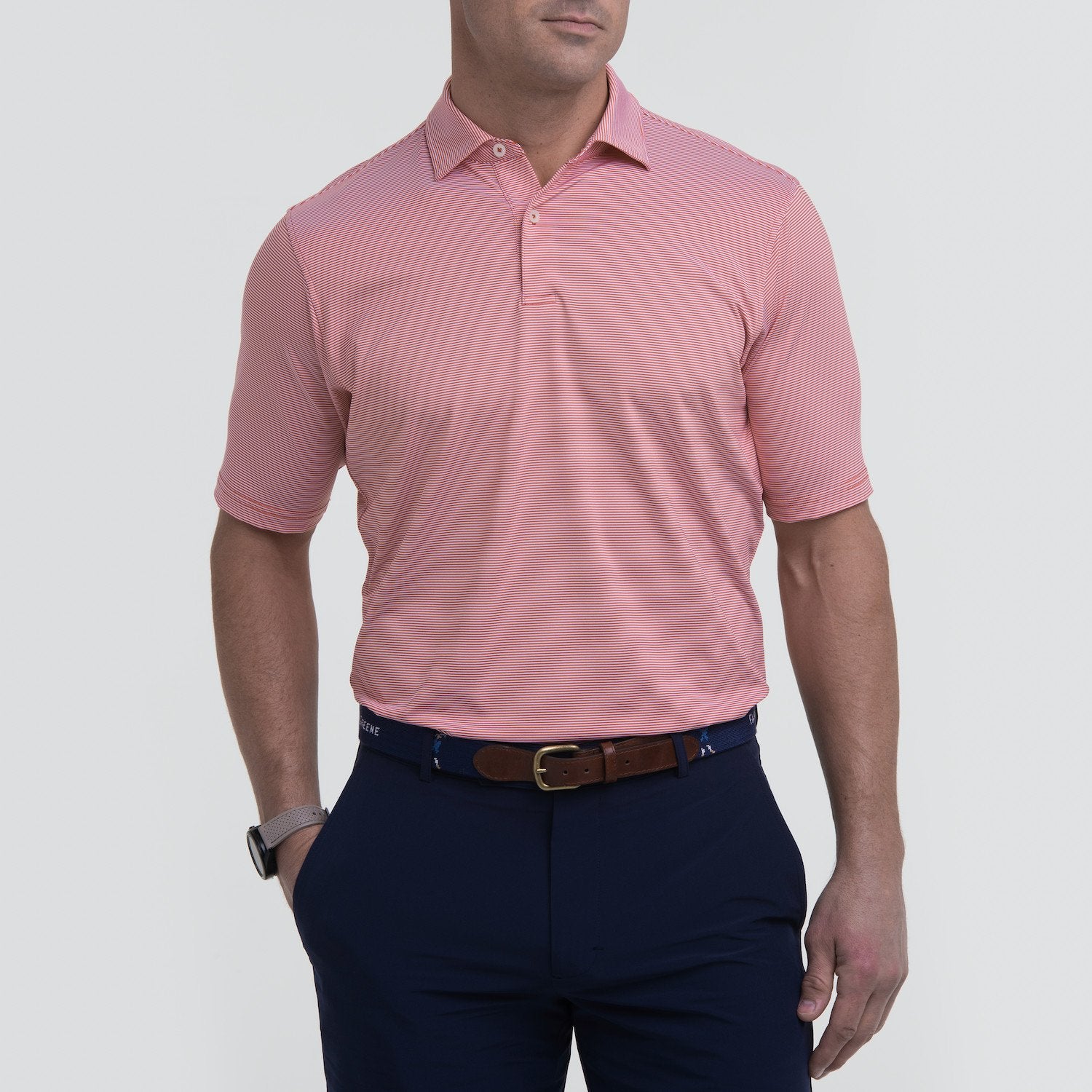 Fairway & Greene Men's Mini Stripe Tech Jersey Polo Shirt USA MADE