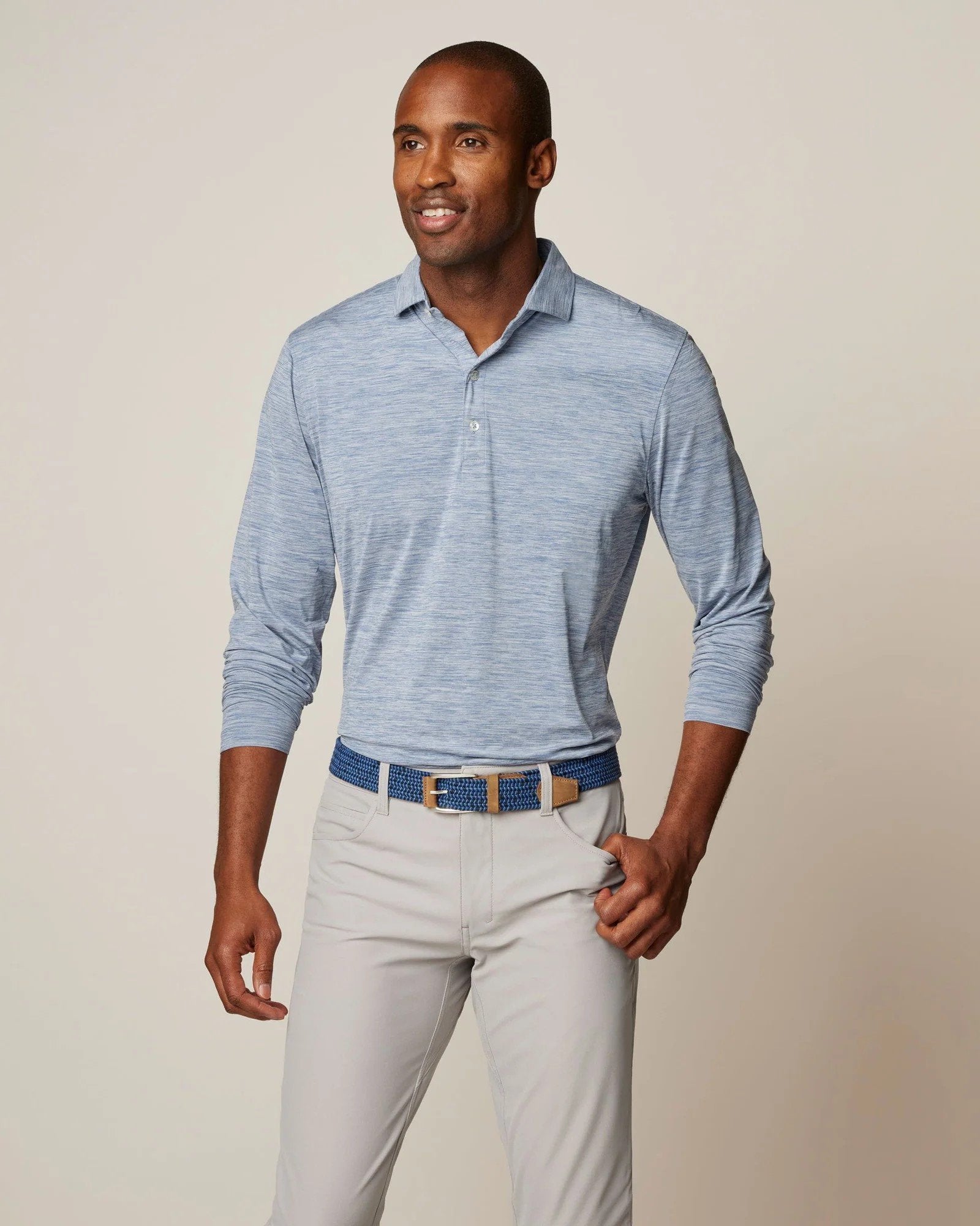 Johnnie-O Men's Prep-Formance Swing Heather Long Sleeve Jersey Polo