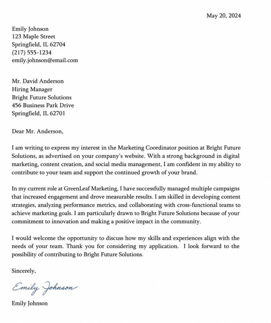Sample Sales Letter