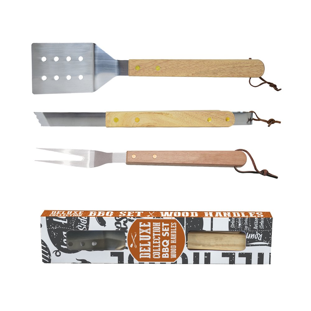 Deluxe Collection Wood Handle BBQ - 3 Pc Set
