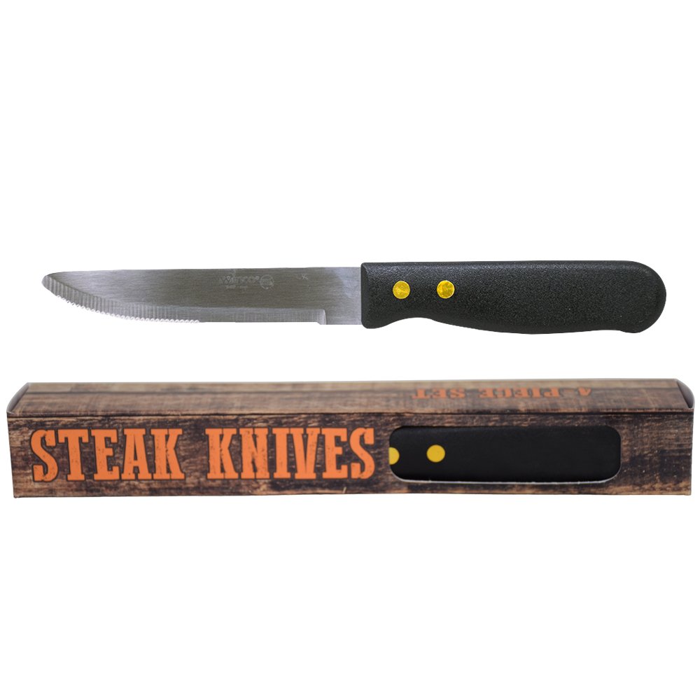 Jumbo Black Handle Steak Knife - 4 Pack Set