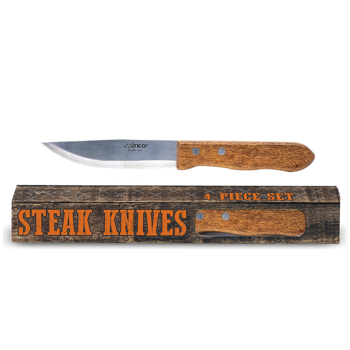 Wood Handle Jumbo Steak Knife - 4 Pack Set