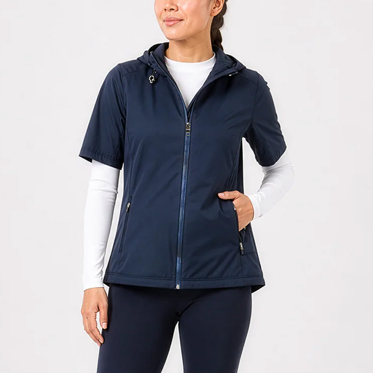Sunice Women's WxTech Weatherproof Short Sleeve Jacket with Packable Hood (Amber)