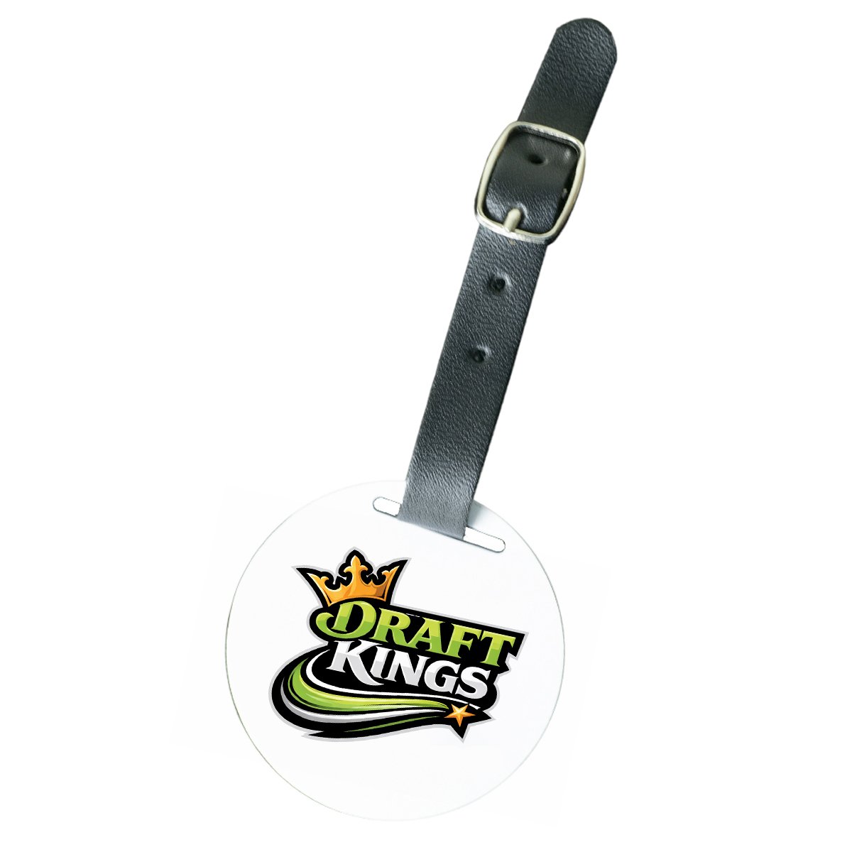 Round Metal Bag Tag-White With Strap