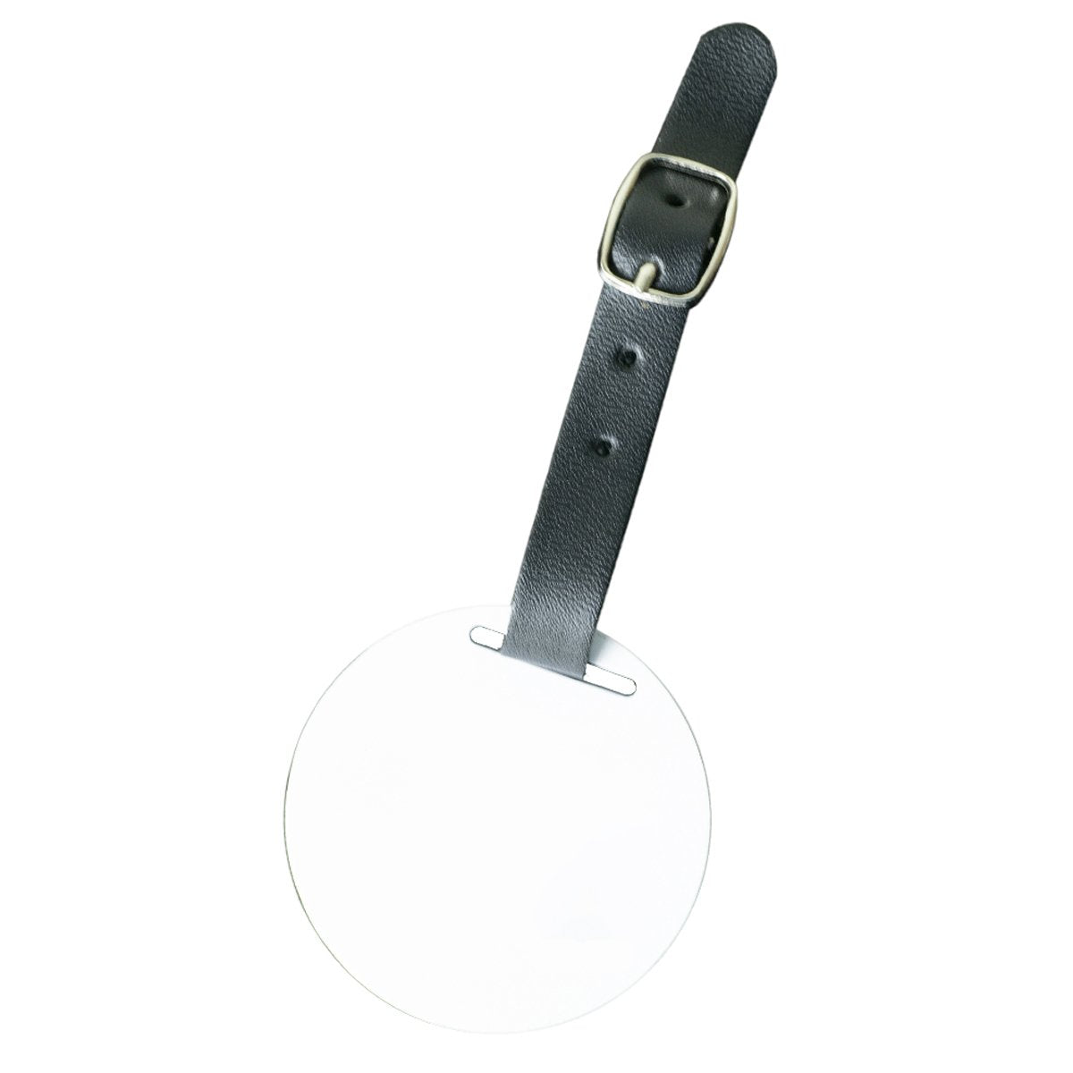 Round Metal Bag Tag-White With Strap