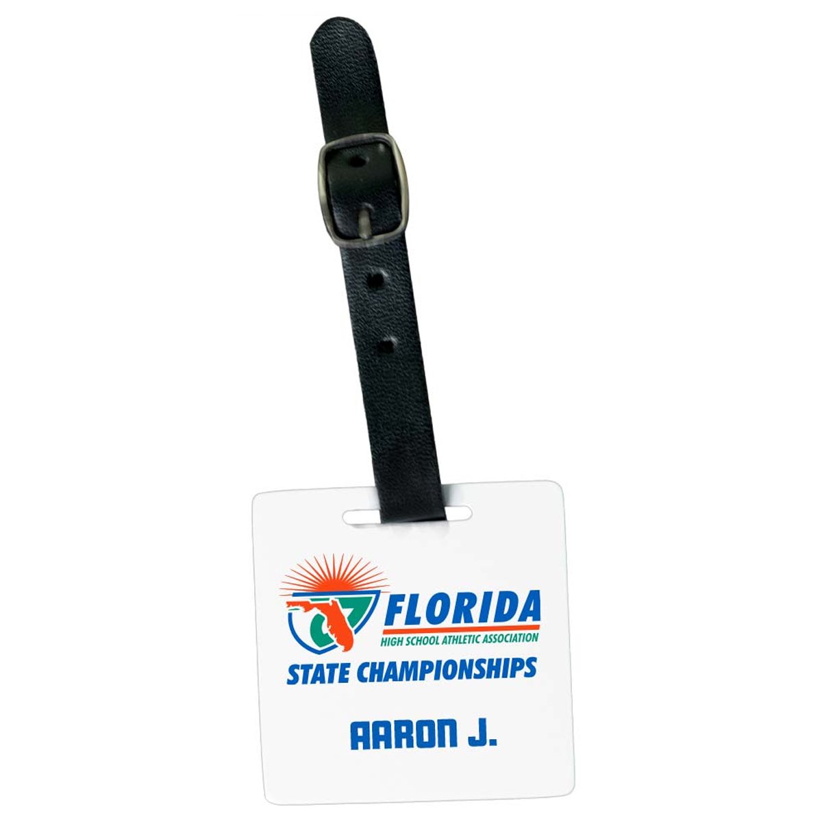 Square Metal Bag Tag-White With Strap
