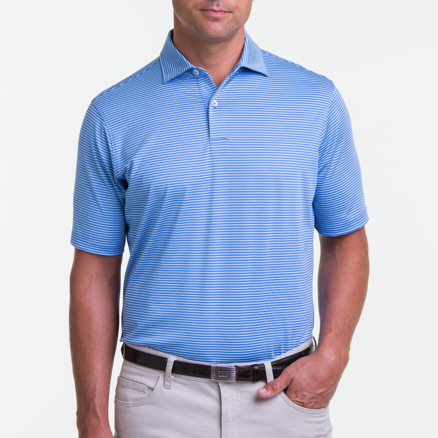 Fairway & Greene Men's Owens Stripe Tech Jersey Polo Shirt USA MADE