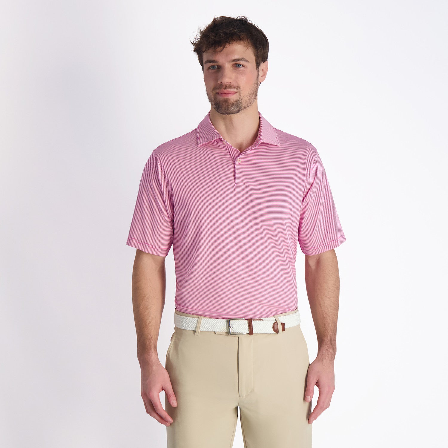 Fairway & Greene Men's Mini Stripe Tech Jersey Polo Shirt USA MADE