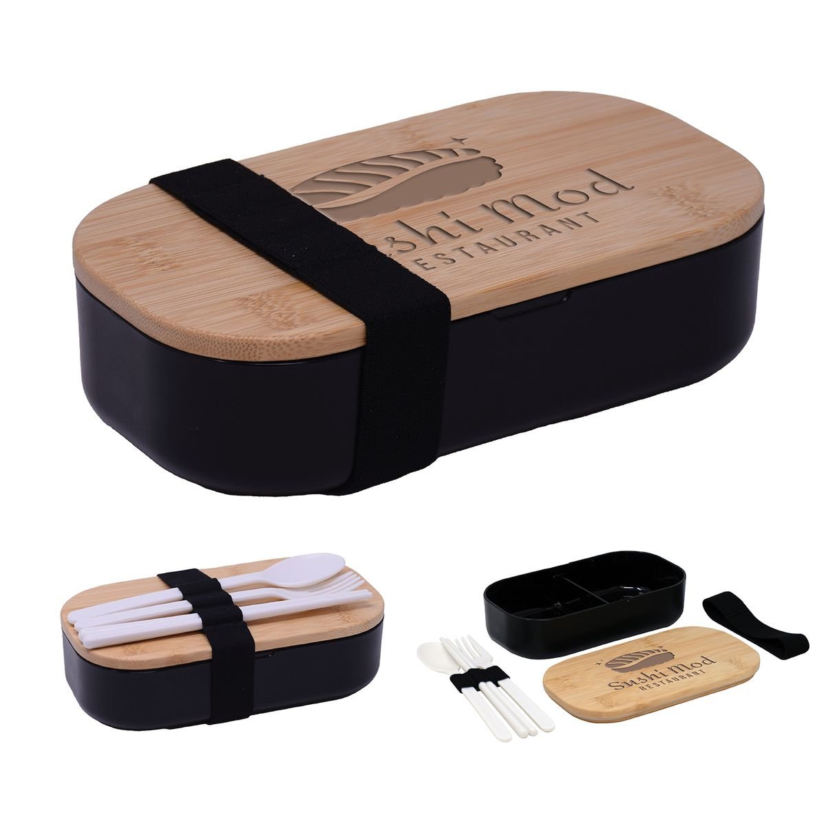 Bento Box With Bamboo Wood Lid - Black