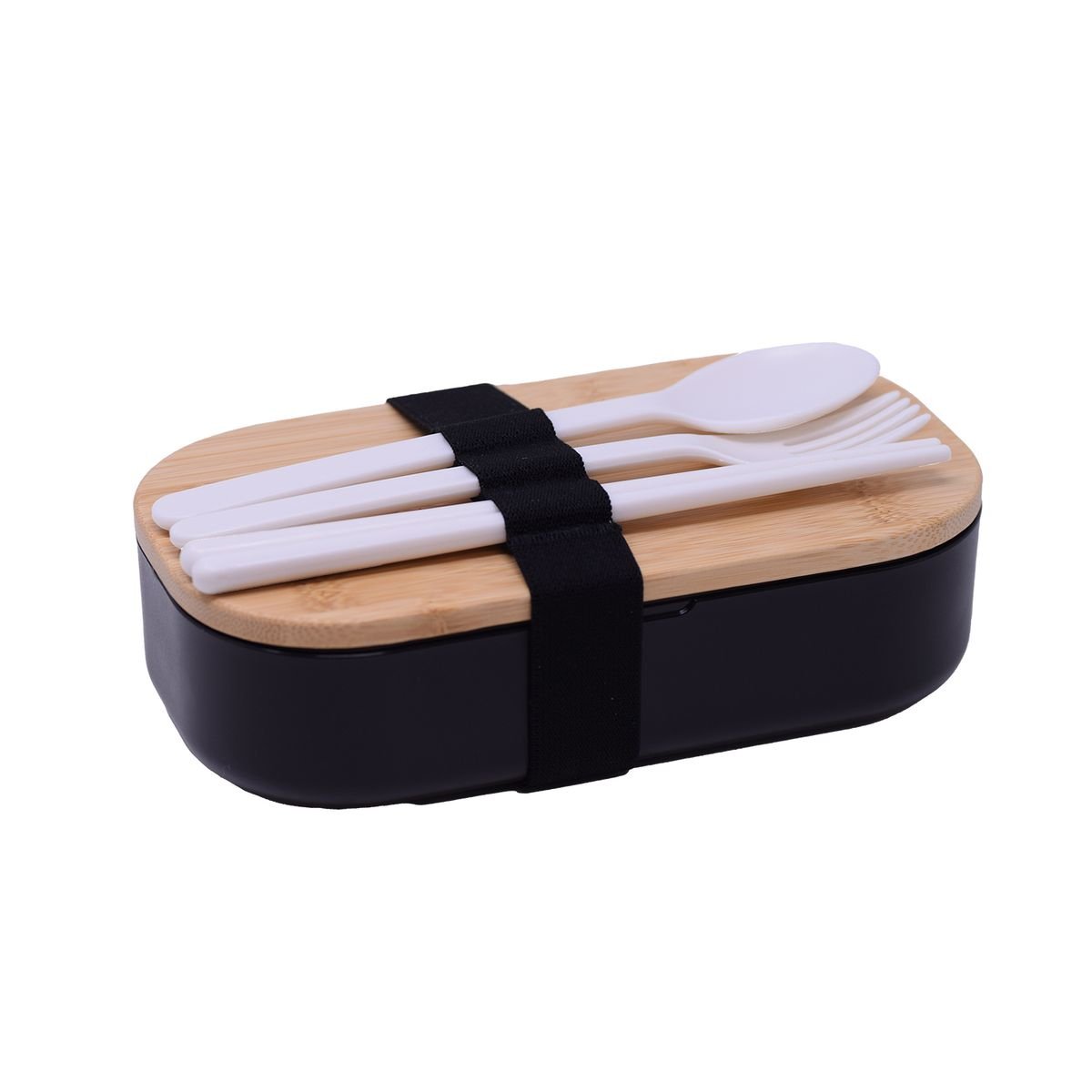Bento Box With Bamboo Wood Lid - Black