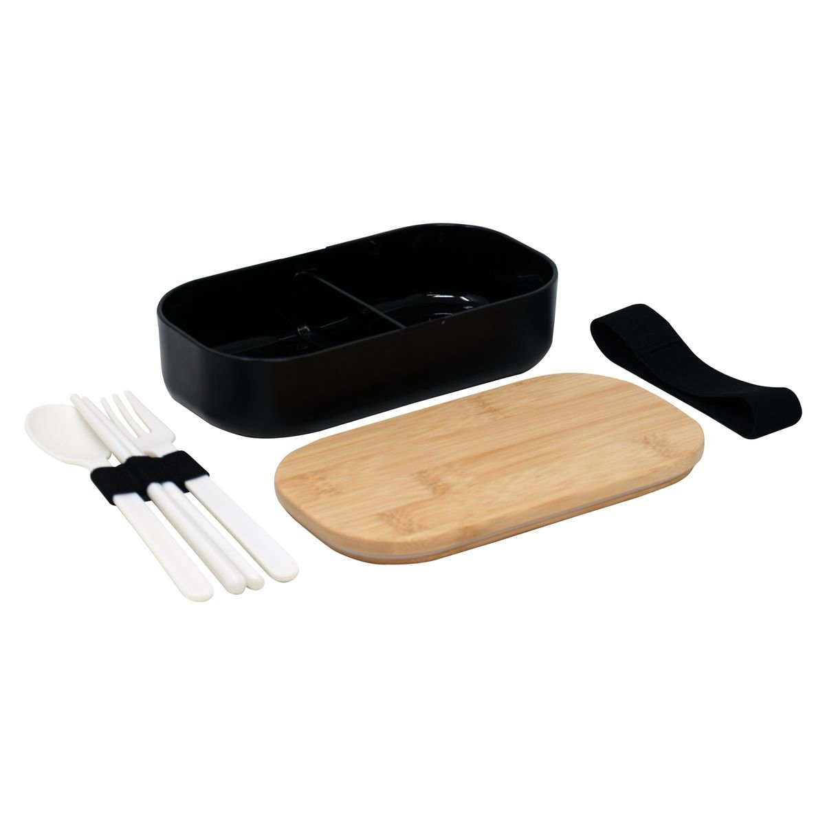 Bento Box With Bamboo Wood Lid - Black
