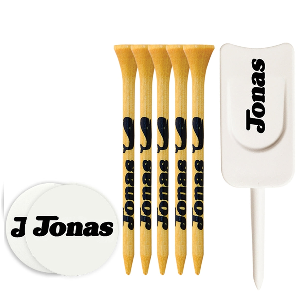 5  Pack of 3-1/4'' Bamboo Tees with Ball Markers and Divot Tool