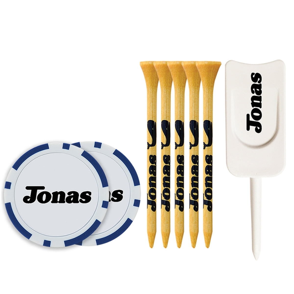 5 Pack of 3-1/4'' Bamboo Tees with Poker Chips and Divot Tool
