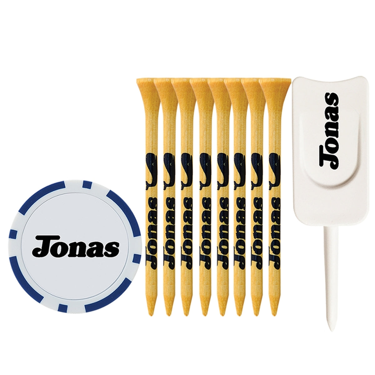 8 Pack of 3-1/4'' Bamboo Tees with Poker Chip and Divot Tool
