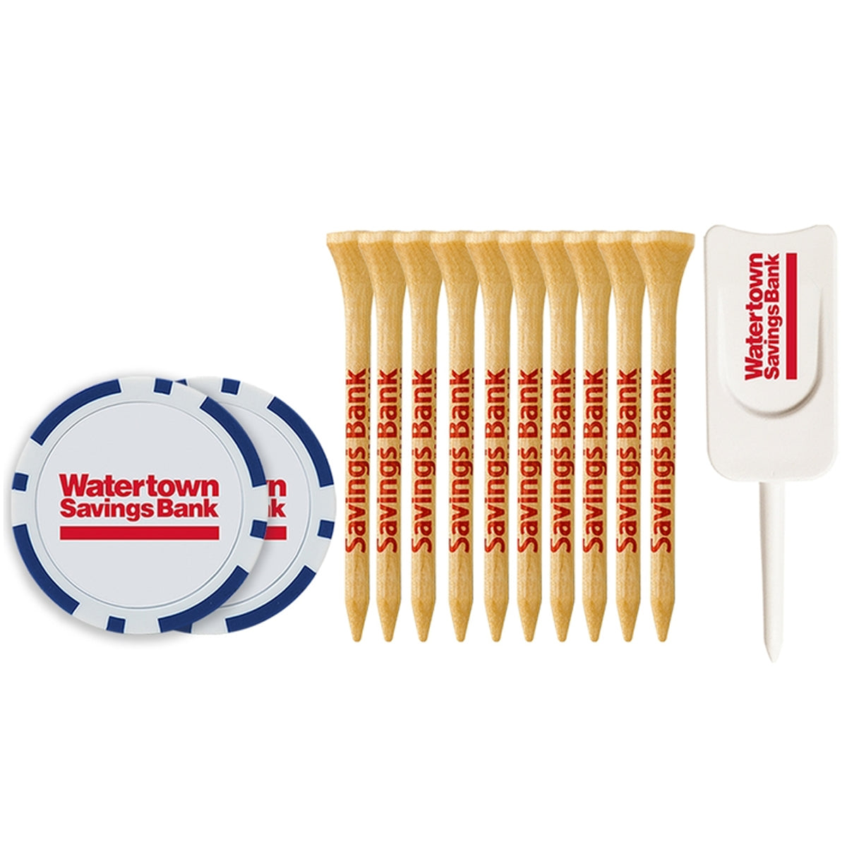 10 Pack of 2-3/4'' Wood Tees with Poker Chips and Divot Tool