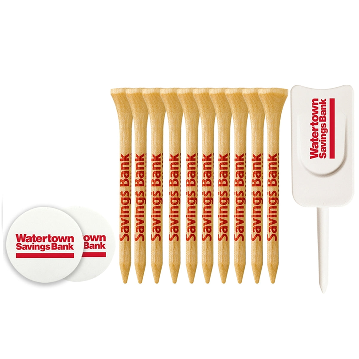 10 Pack of 2-3/4'' Wood Tees with Ball Marker and Divot Tool