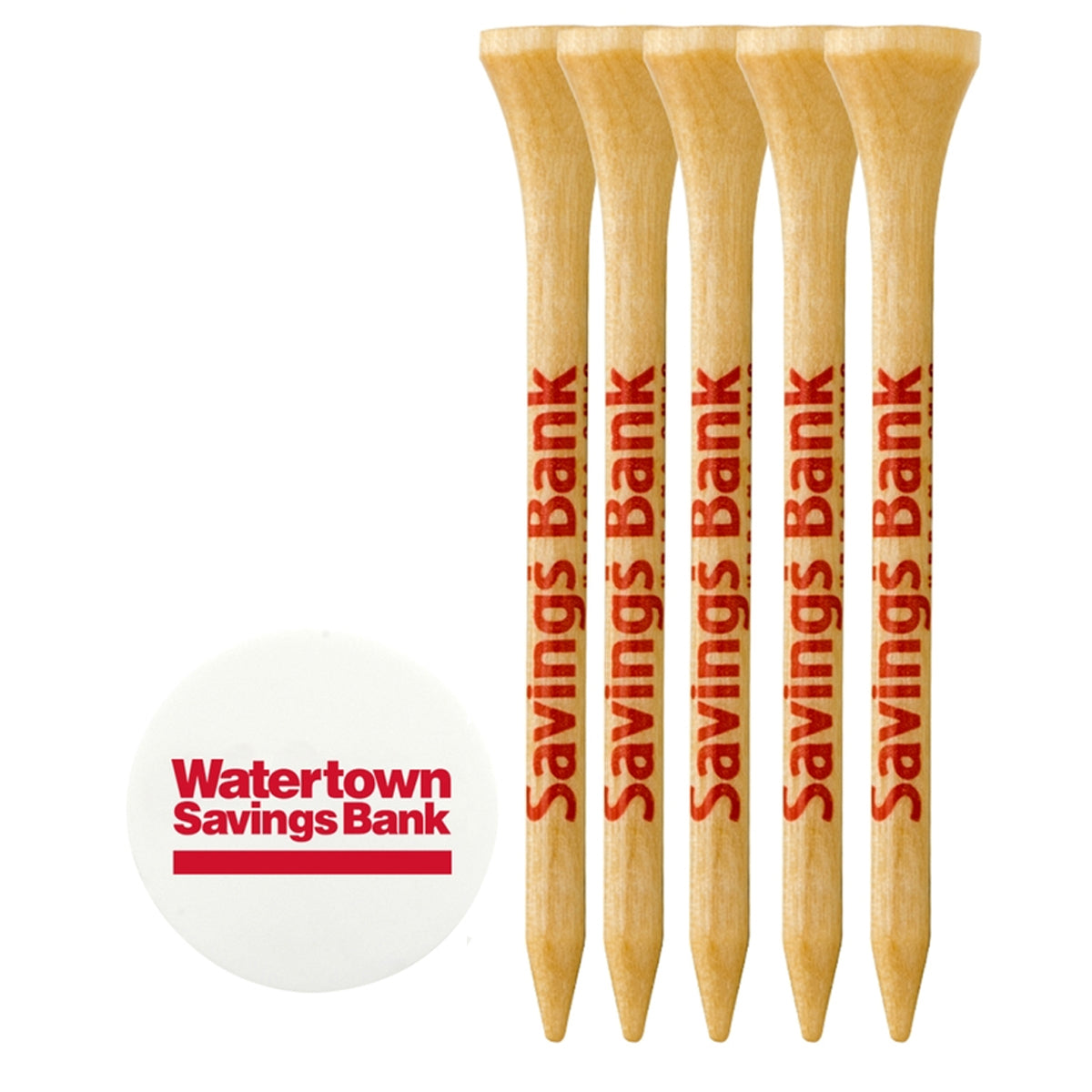 5 Pack Of 3 1/4'' Wood Tees With 1 Ball Marker
