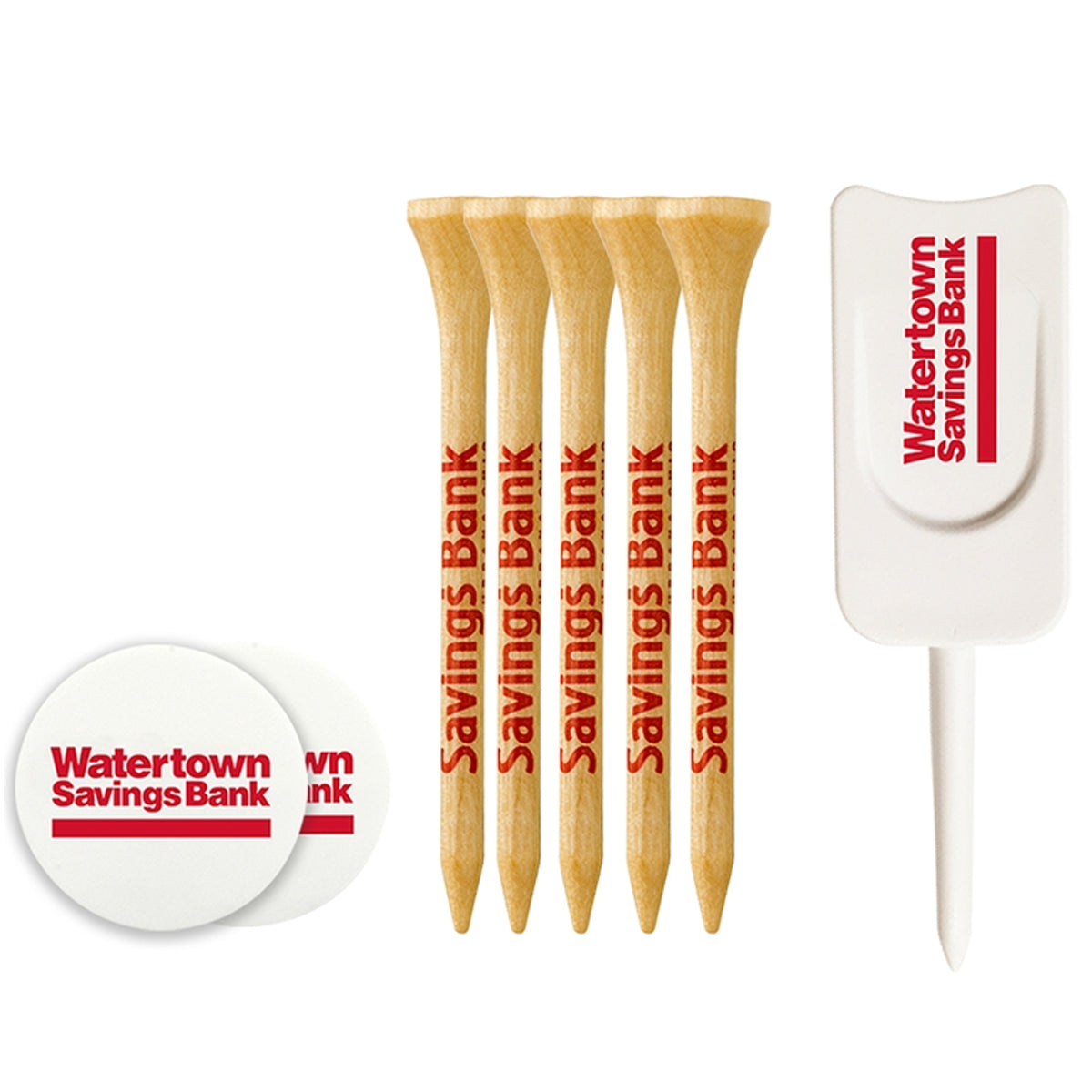 5 Pack of 3-1/4'' Wood Tees with Ball Markers and Divot Tool