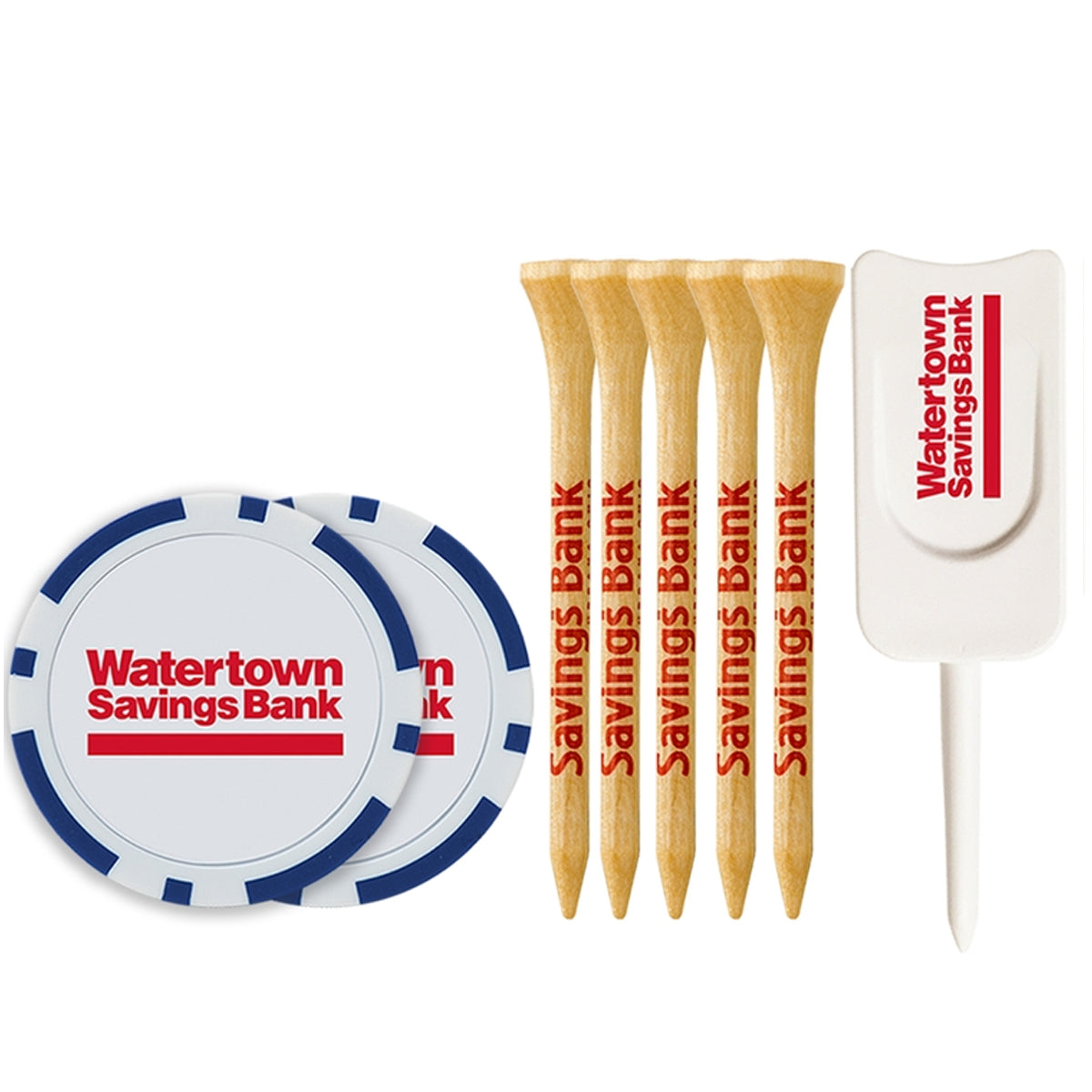 5 Pack of 3-1/4'' Wood Tees with Poker Chips and Divot Tool