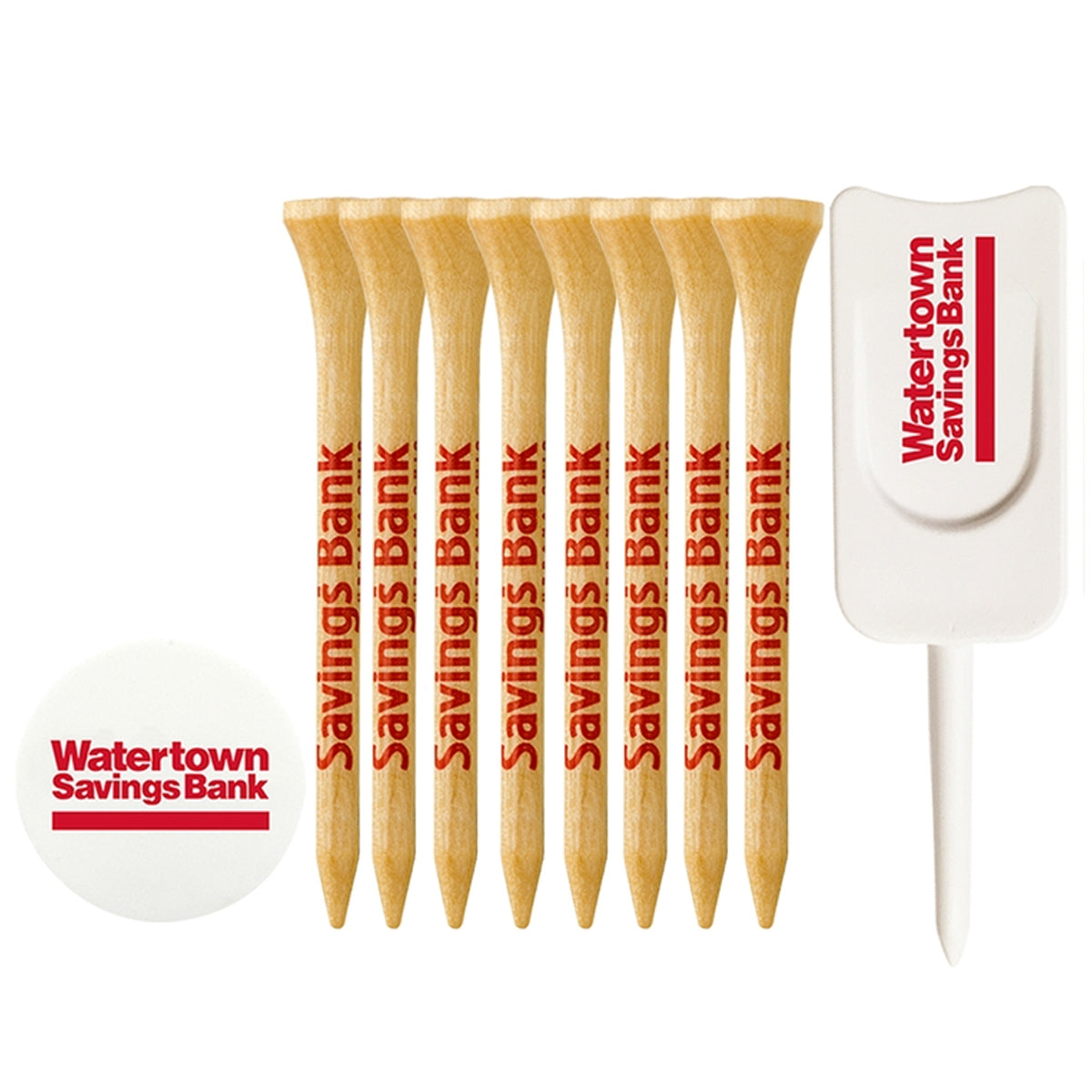 8 Pack of 3-1/4'' Wood Tees with Ball Marker and Divot Tool