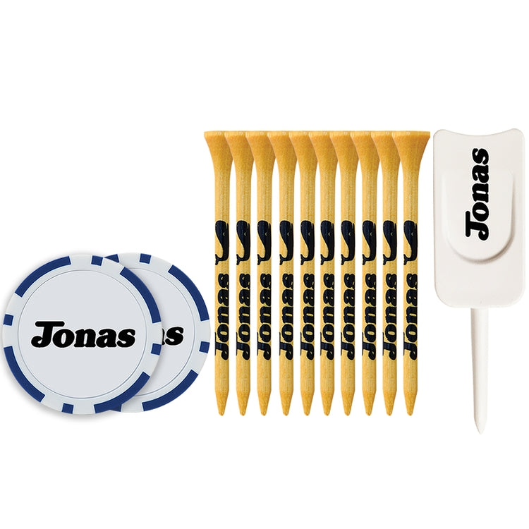 10 Pack of 3-1/4'' Bamboo Tees with Poker Chips and Divot Tool